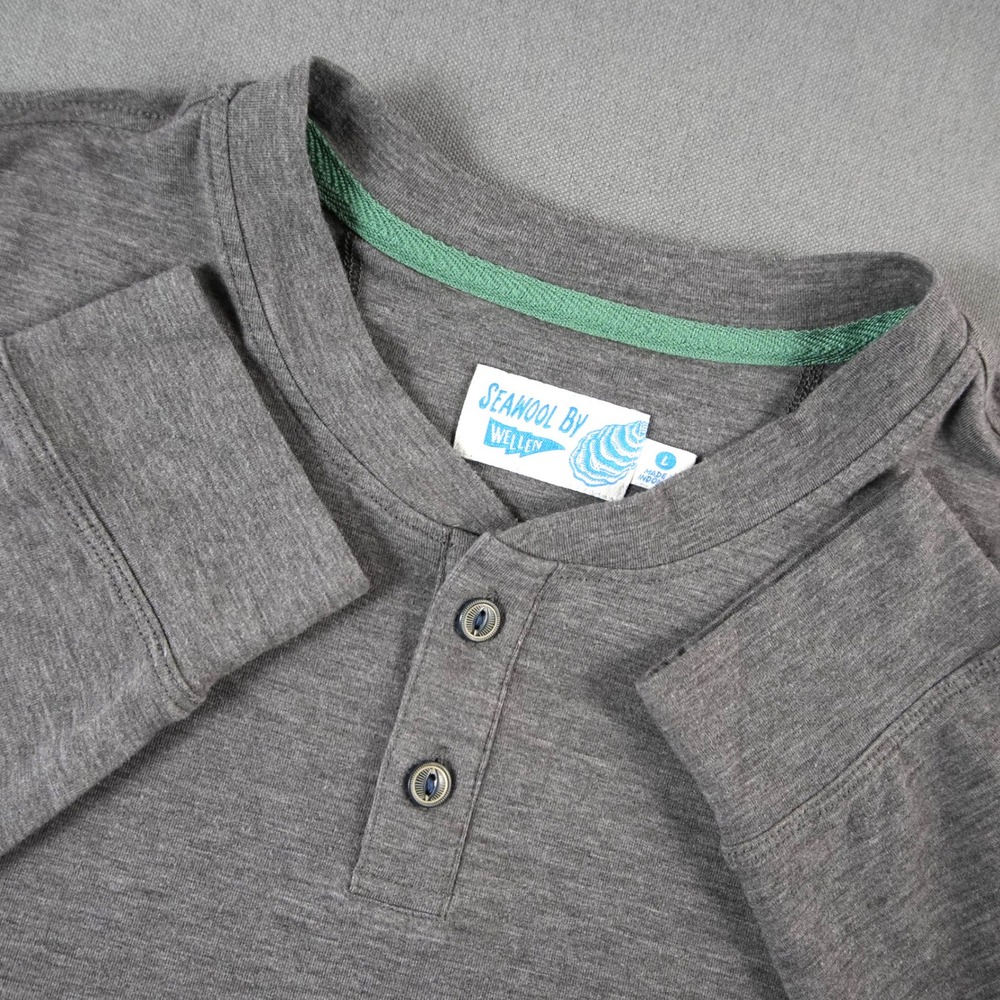 Wellen Seawool Henley Minimalist Mens L Heathered Long Sleeve Sustainable Shirt